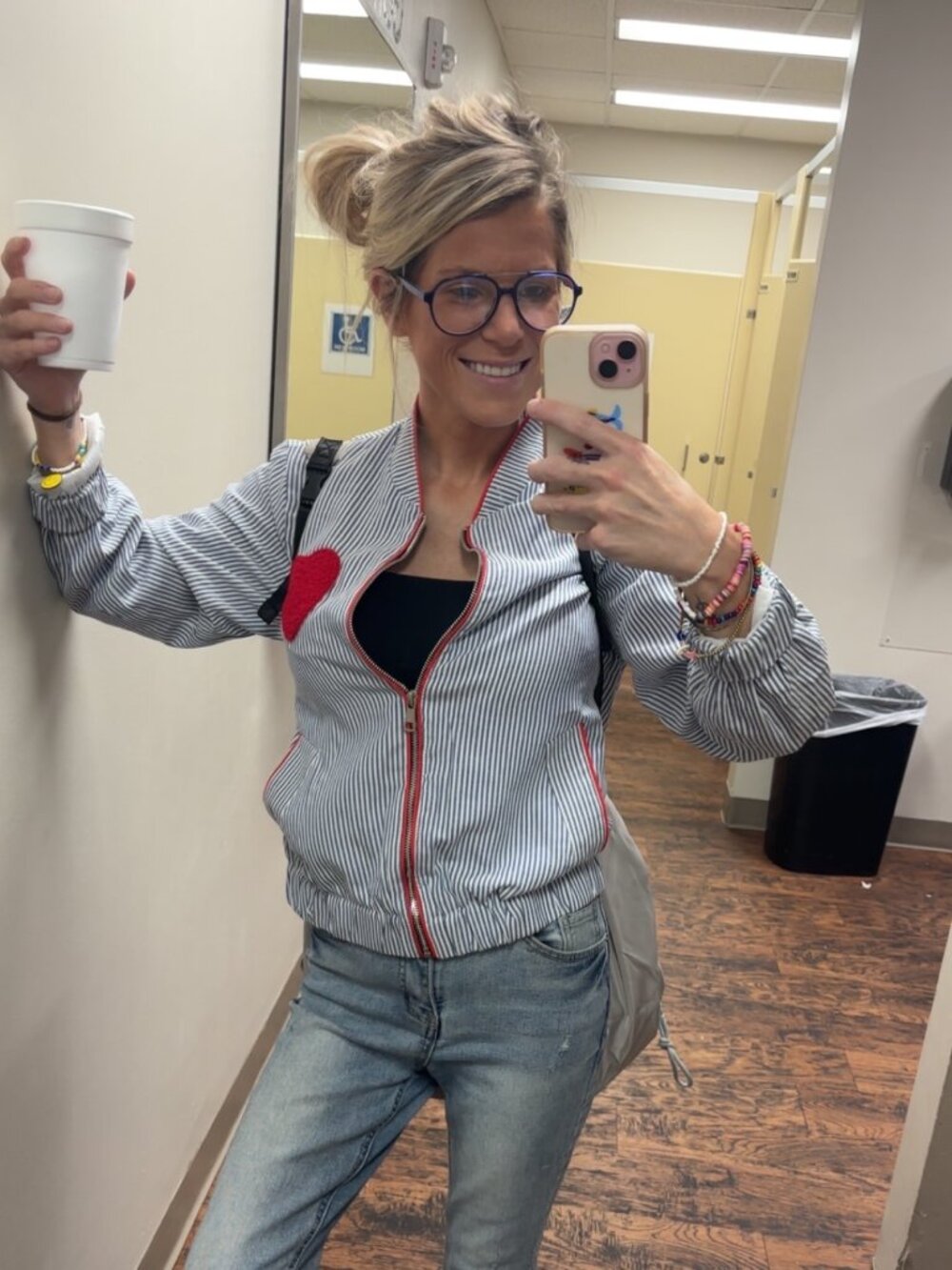 Small- Blue/ white striped bomber lightweight jacket